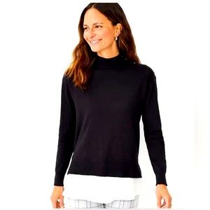 Ann Taylor Black Turtleneck Sweater with Button Detail Women’s Size Medium